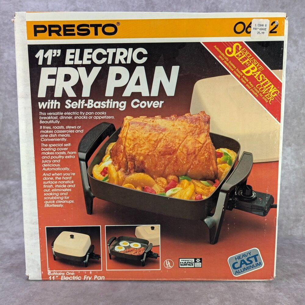 Vintage Presto 06612 11 Inch Electric Fry Pan Almond High Dome Cover Unused NOS
